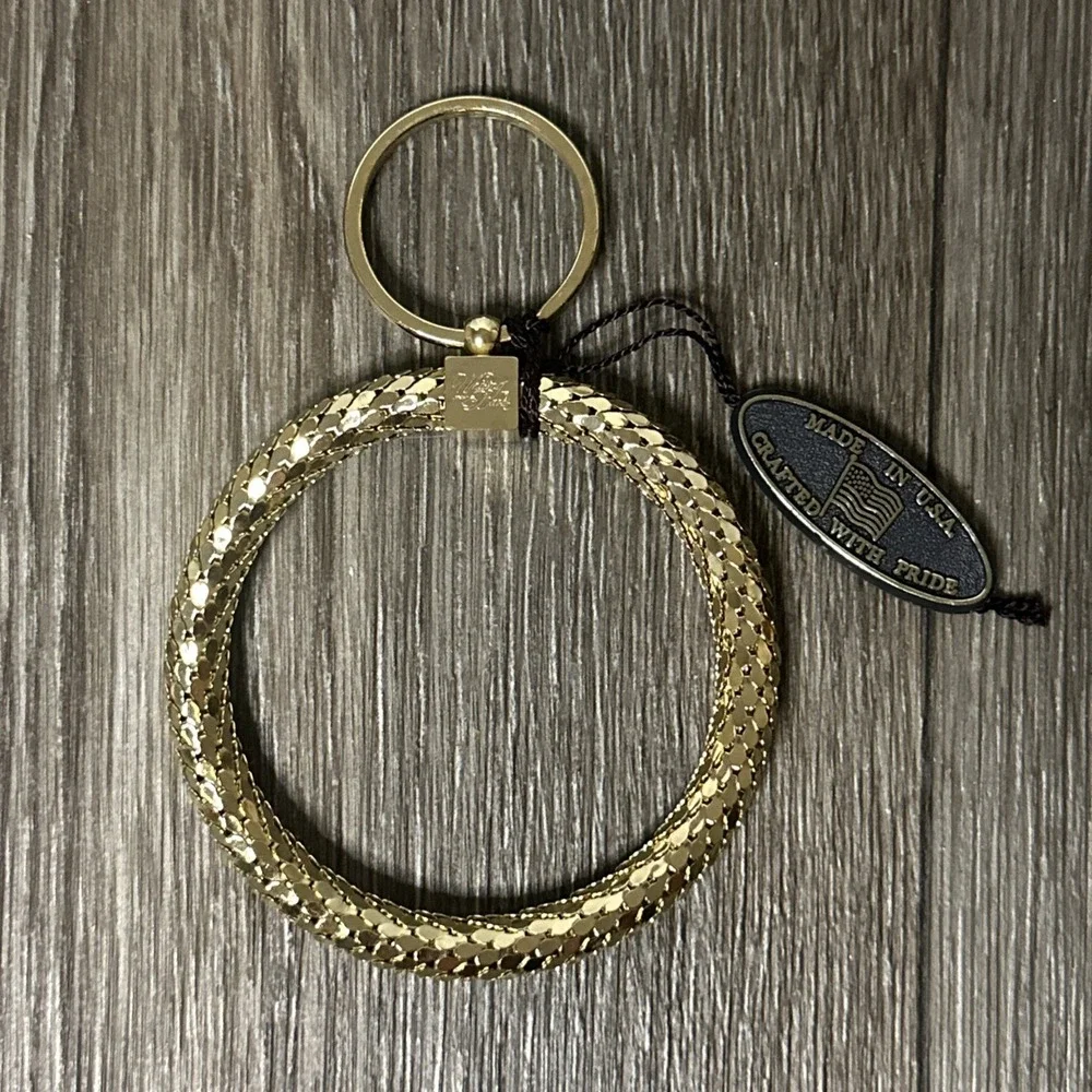 Whiting & Davis Keychain Ring Gold Mesh Original Tag Loop Key Ring USA Vintage